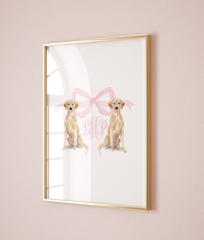 Pink Monogram Crest Wall Art for Nursery - Baby Girl Nursery - Labrador Retriever Art Print Girl Room Decor - Grandmillenial Girls Room (5x7 | Portrait)