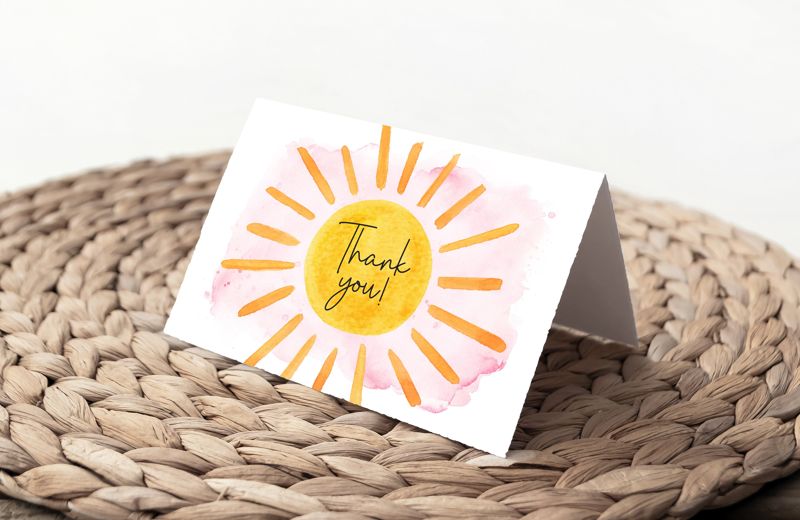 Boho Watercolor Little Sunshine Thank You Notes - Girl Birthday - First Trip Around the Sun - Girl Baby Shower (20 printed notes)