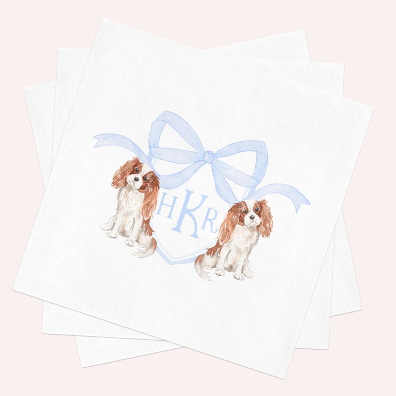 Cavalier King Charles Spaniel Printed Napkins for Baby Shower - Custom Paper Napkin - Monogram Cocktail Napkins for Baby Boy Sprinkle (100 Printed Napkins)