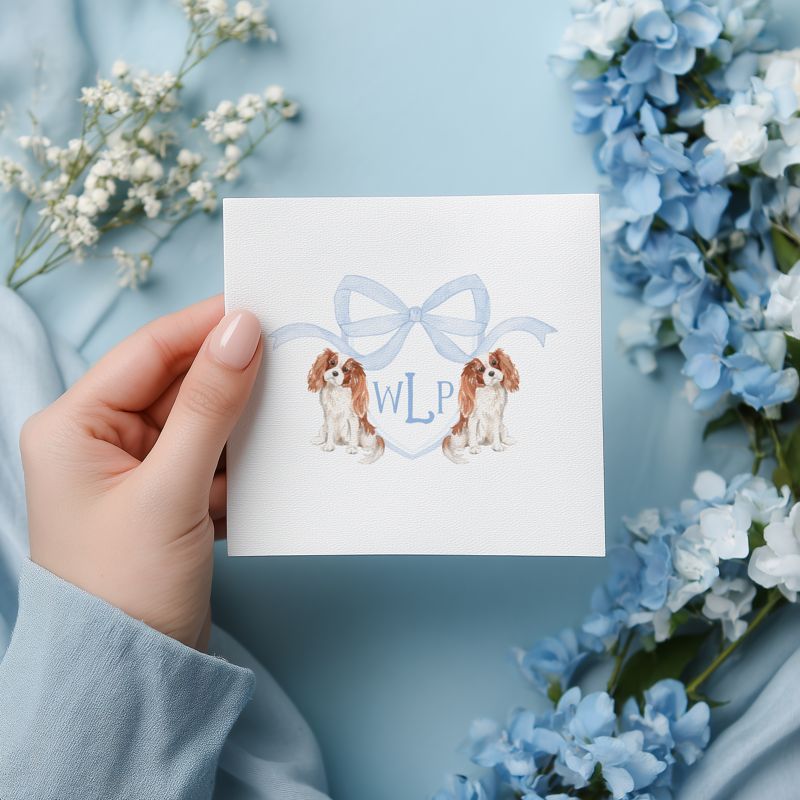 Cavalier King Charles Spaniel Printed Napkins for Baby Shower - Custom Paper Napkin - Monogram Cocktail Napkins for Baby Boy Sprinkle (100 Printed Napkins)