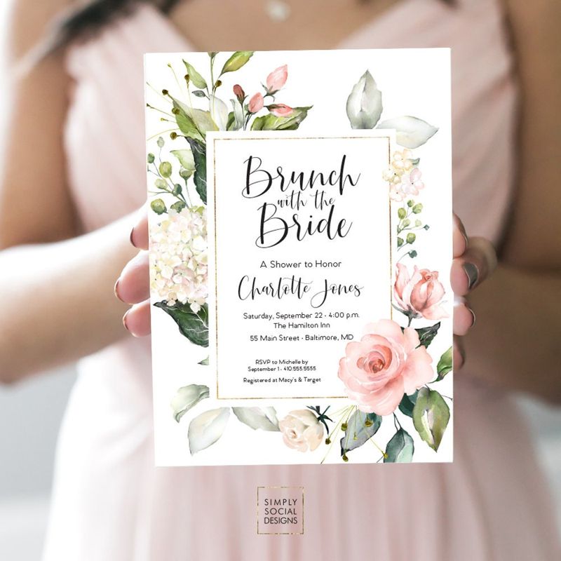 Brunch with the Bride Invitations - Bridesmaids Luncheon Invitation - Lunch with the Bride - Bridal Luncheon Invite - Bridal Brunch Invites (10 printed invitations | Plain White Envelopes)
