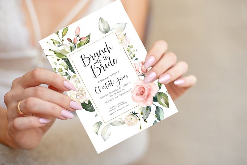 Brunch with the Bride Invitations - Bridesmaids Luncheon Invitation - Lunch with the Bride - Bridal Luncheon Invite - Bridal Brunch Invites (10 printed invitations | Plain White Envelopes)