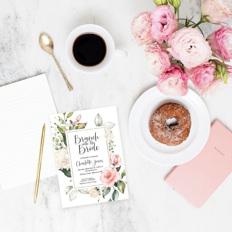 Brunch with the Bride Invitations - Bridesmaids Luncheon Invitation - Lunch with the Bride - Bridal Luncheon Invite - Bridal Brunch Invites (10 printed invitations | Plain White Envelopes)