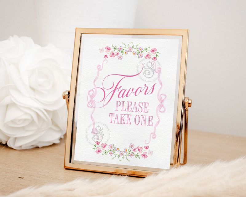 Favors Sign for Girl Baby Shower Printable with Pink Bow and flowers - Printable 8x10 - Baby Girl Sprinkle