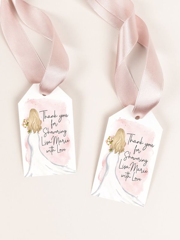 Bridal Shower Favor Tags, Gift Tags for Champagne, Thank you tag, Gift Tag, Shower Gift Tags (20 printed tags, Brunette)