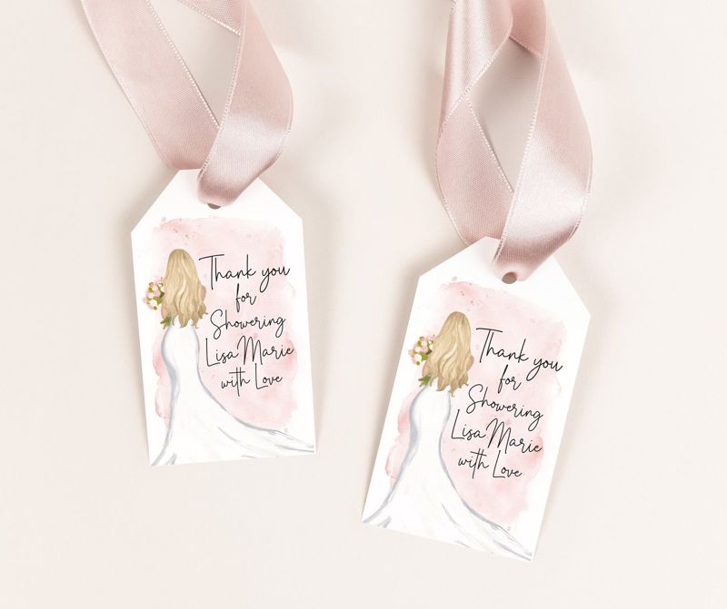 Bridal Shower Favor Tags, Gift Tags for Champagne, Thank you tag, Gift Tag, Shower Gift Tags (20 printed tags, Brunette)