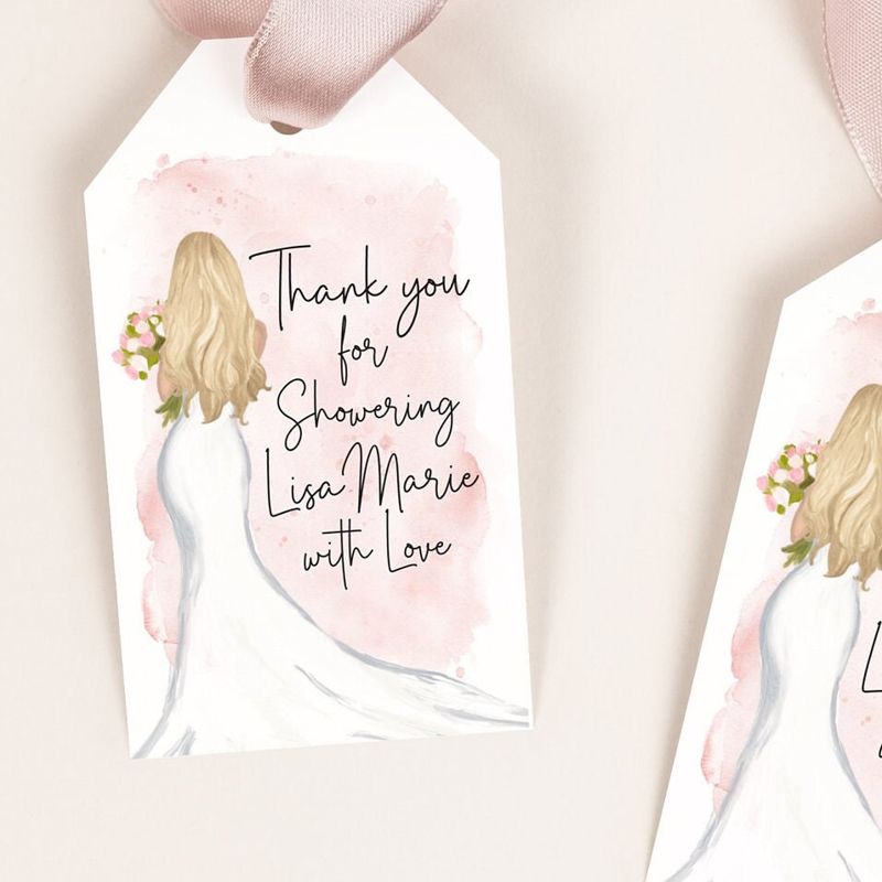 Bridal Shower Favor Tags, Gift Tags for Champagne, Thank you tag, Gift Tag, Shower Gift Tags (20 printed tags, Brunette)