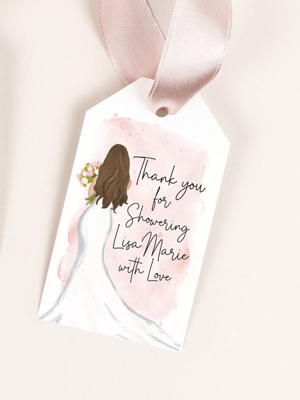 Bridal Shower Favor Tags, Gift Tags for Champagne, Thank you tag, Gift Tag, Shower Gift Tags (20 printed tags, Brunette)