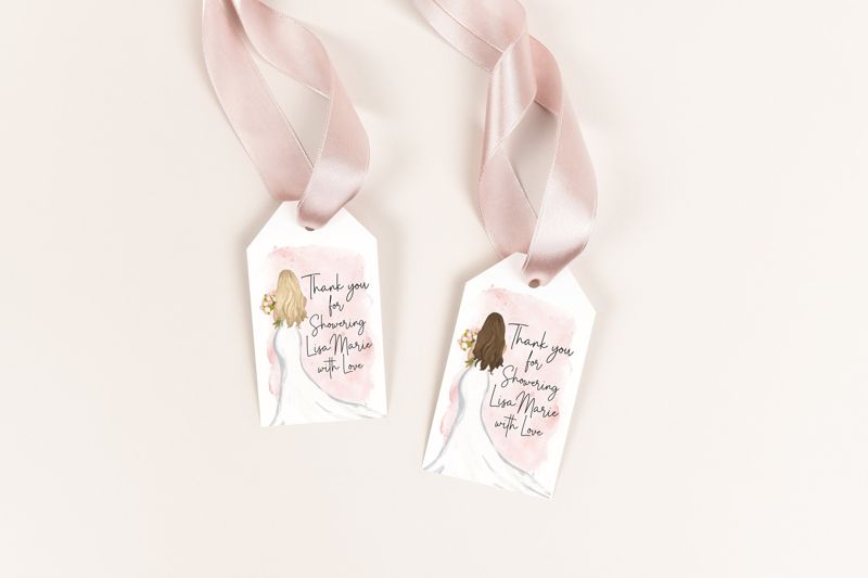 Bridal Shower Favor Tags, Gift Tags for Champagne, Thank you tag, Gift Tag, Shower Gift Tags (20 printed tags, Brunette)
