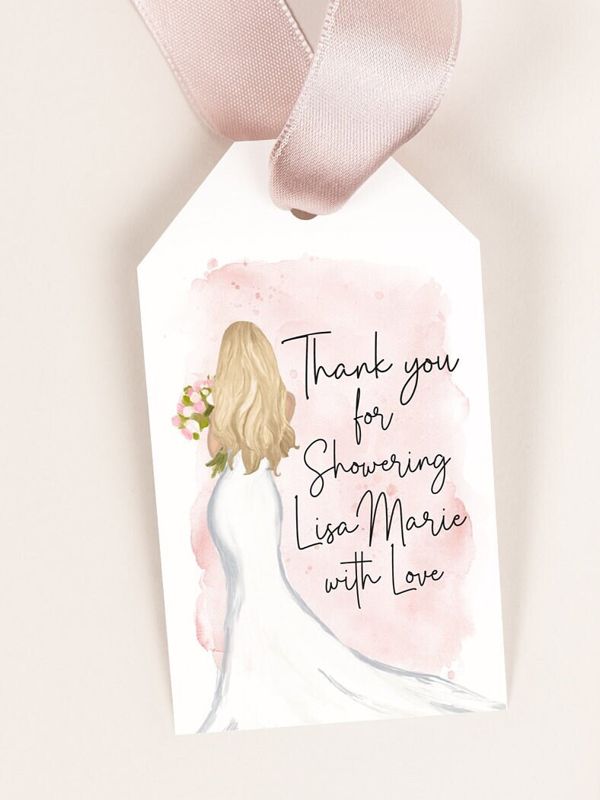 Bridal Shower Favor Tags, Gift Tags for Champagne, Thank you tag, Gift Tag, Shower Gift Tags (20 printed tags, Brunette)
