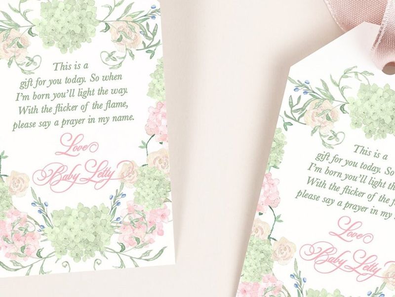 Baby Girl Shower Favor Tag - Girl Baby Sprinkle - Printable Favor Tag - Printable Tag - Pink and Green Floral