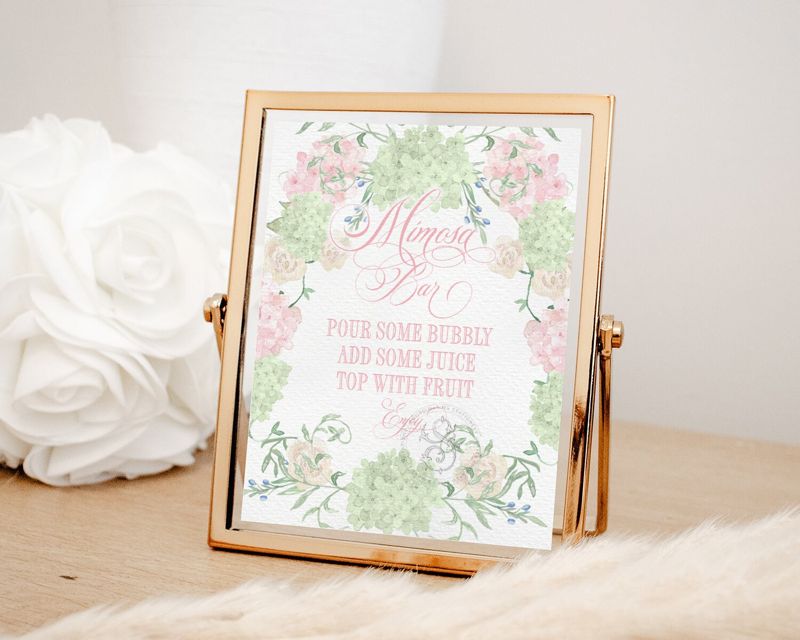 Mimosa Bar Sign for Girl Baby Shower Printable with Hydrangeas - Printable 8x10 - Baby Girl Sprinkle