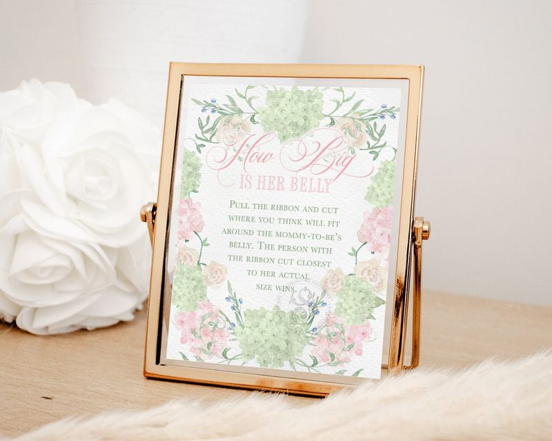 Measure The Belly Game Sign for Girl Baby Shower Printable 8x10" - Preppy Pink Baby Sprinkle
