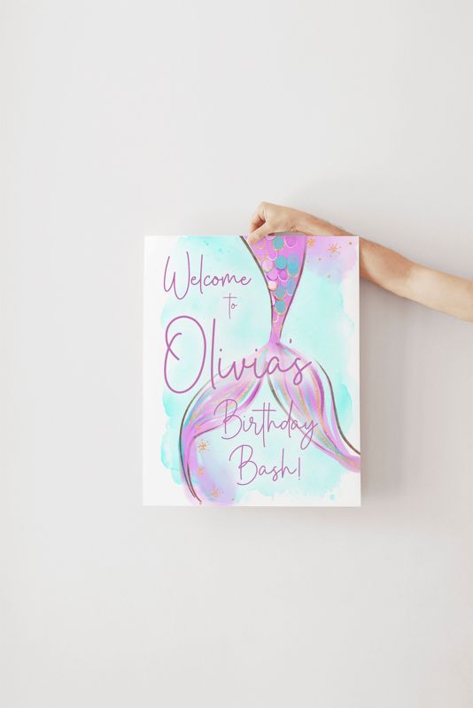 Purple Mermaid Tail Birthday Party Welcome Sign - Under the Sea