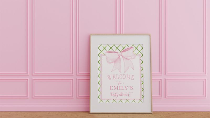 Printed Pink and Green Baby Shower Welcome Sign - 18 x 24" welcome poster - sip and see - baby sprinkle (18x24")