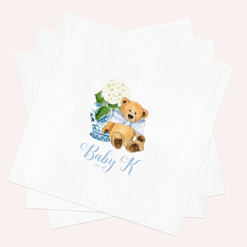 Printed Napkins for Teddy Bear Baby Shower - Printed Paper Napkins - Personalized Napkins for Baby Sprinkle - Custom Cocktail Napkins (100 Printed Napkins, Cocktail 4.75")