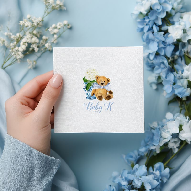 Printed Napkins for Teddy Bear Baby Shower - Printed Paper Napkins - Personalized Napkins for Baby Sprinkle - Custom Cocktail Napkins (100 Printed Napkins, Cocktail 4.75")