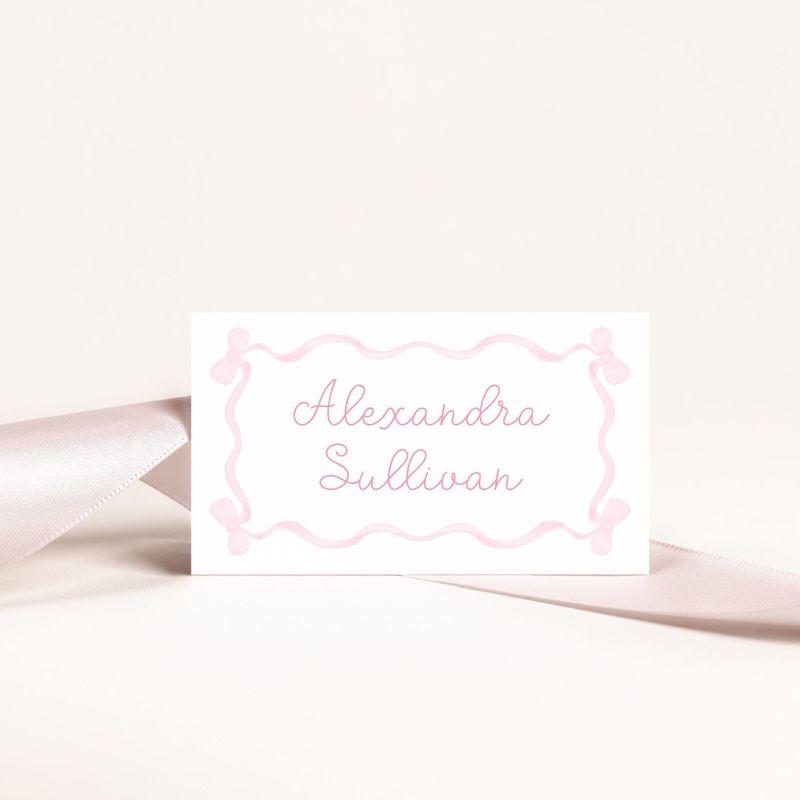 Printed Escort Cards for Baby Girl Shower - Fancy Pink Bow Ribbon Watercolor Place Cards - Personalized Seating Cards (10 escort cards)