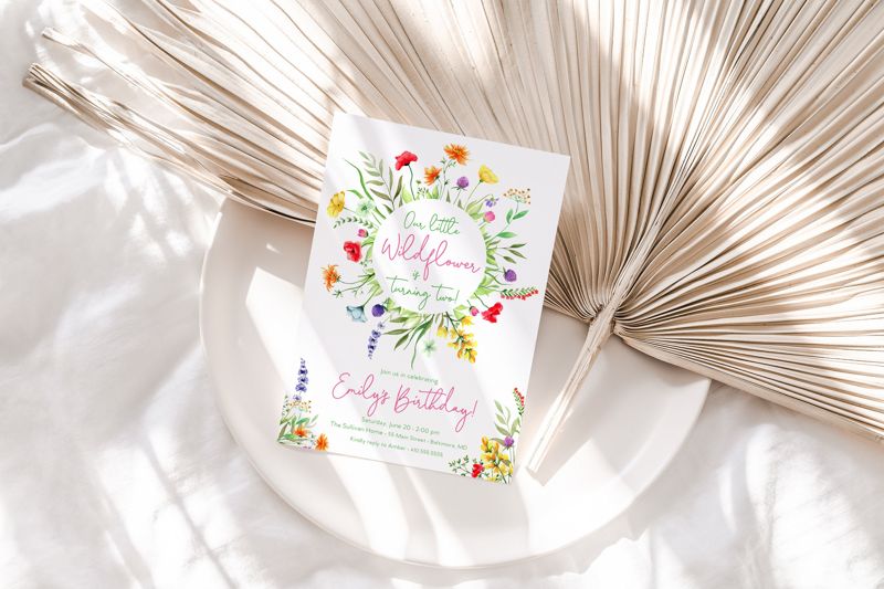 Wildflower Birthday Invitations - Our Little Wildflower - Wildflower Garden Party - Girl Birthday - Wildflower Garden Birthday Invites (10 printed invitations | Plain White Envelopes)