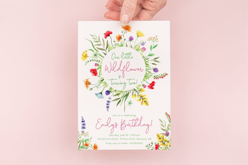Wildflower Birthday Invitations - Our Little Wildflower - Wildflower Garden Party - Girl Birthday - Wildflower Garden Birthday Invites (10 printed invitations | Plain White Envelopes)