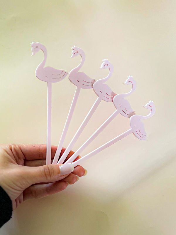 Swan drink stirrers for girl baby shower - cocktail stirrers - acrylic stir sticks - swizzle stick - baby girl sprinkle - Swan Princess (Blush Pink | Set of 5 stirrers)