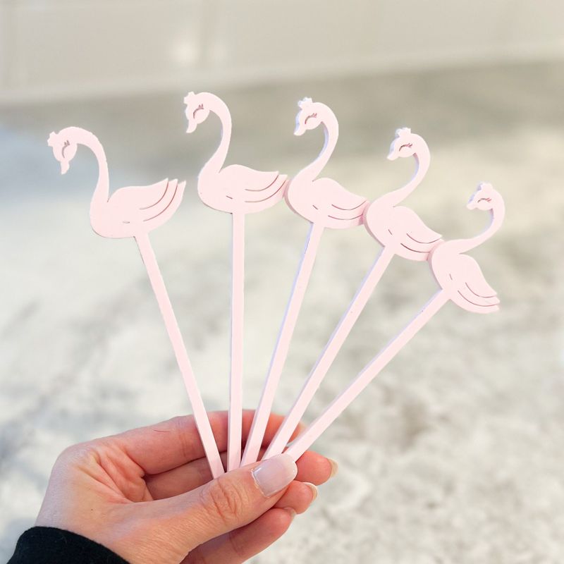 Swan drink stirrers for girl baby shower - cocktail stirrers - acrylic stir sticks - swizzle stick - baby girl sprinkle - Swan Princess (Blush Pink | Set of 5 stirrers)