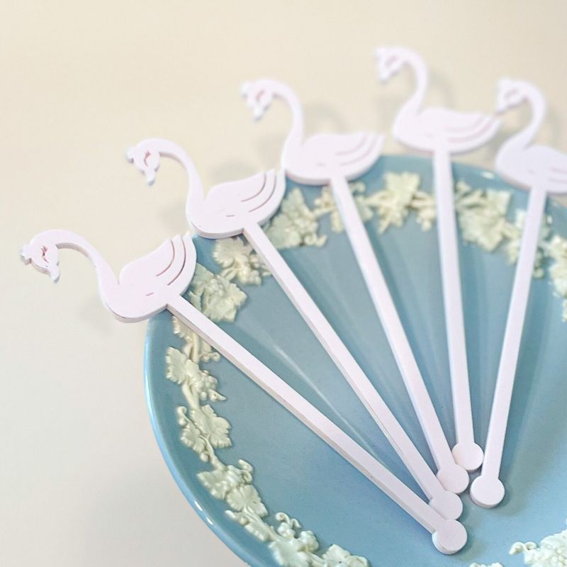 Swan drink stirrers for girl baby shower - cocktail stirrers - acrylic stir sticks - swizzle stick - baby girl sprinkle - Swan Princess (Blush Pink | Set of 5 stirrers)
