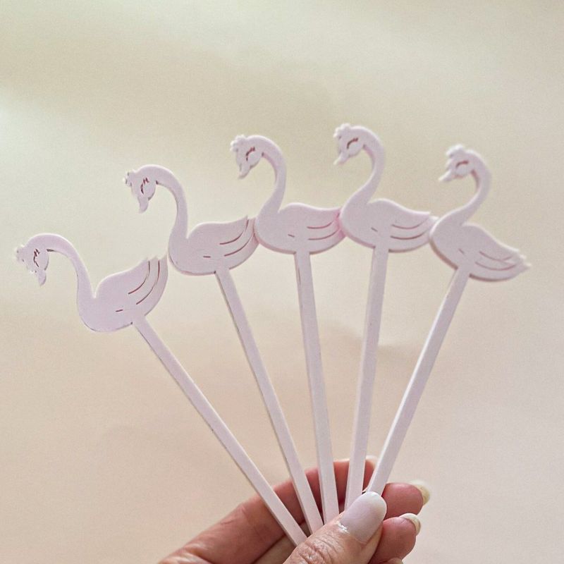 Swan drink stirrers for girl baby shower - cocktail stirrers - acrylic stir sticks - swizzle stick - baby girl sprinkle - Swan Princess (Blush Pink | Set of 5 stirrers)