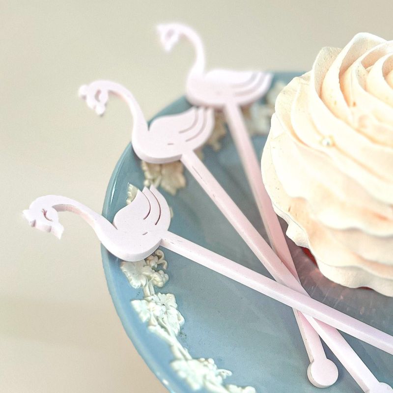 Swan drink stirrers for girl baby shower - cocktail stirrers - acrylic stir sticks - swizzle stick - baby girl sprinkle - Swan Princess (Blush Pink | Set of 5 stirrers)