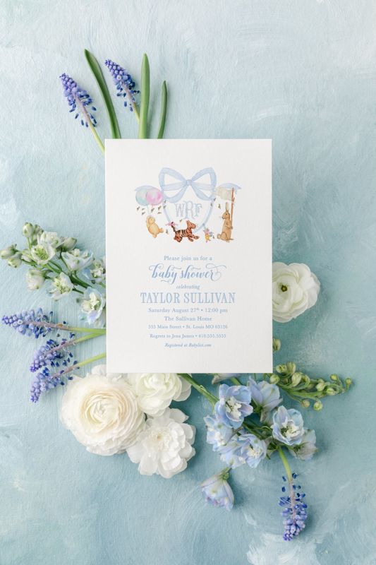 Classic Storybook Bear Baby Boy Shower Invitations - Boy Baby Sprinkle - Sip and See Invite (10 printed invitations | Plain White Envelopes)