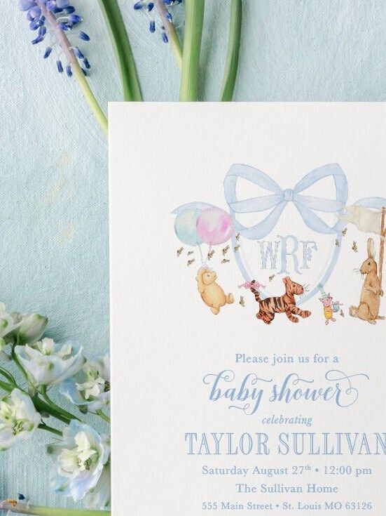 Classic Storybook Bear Baby Boy Shower Invitations - Boy Baby Sprinkle - Sip and See Invite (10 printed invitations | Plain White Envelopes)