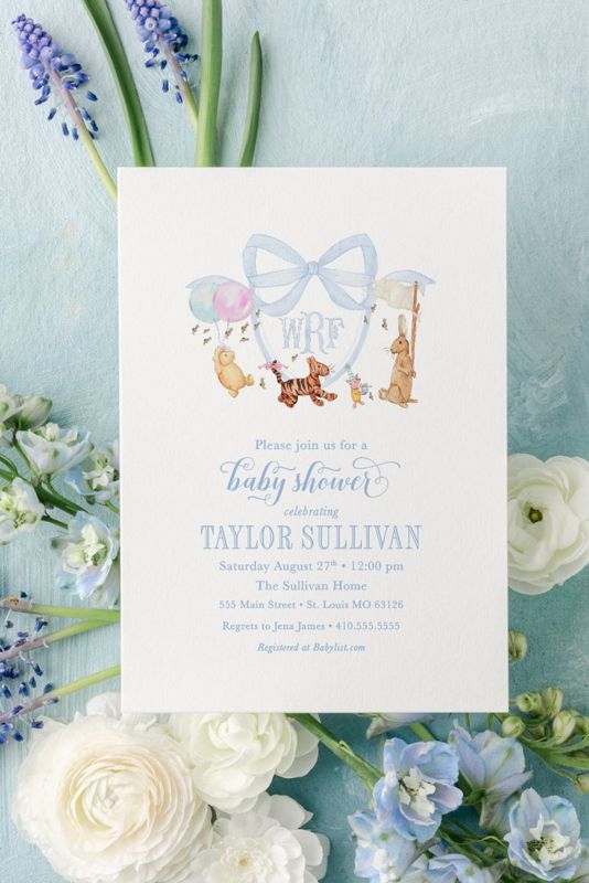 Classic Storybook Bear Baby Boy Shower Invitations - Boy Baby Sprinkle - Sip and See Invite (10 printed invitations | Plain White Envelopes)