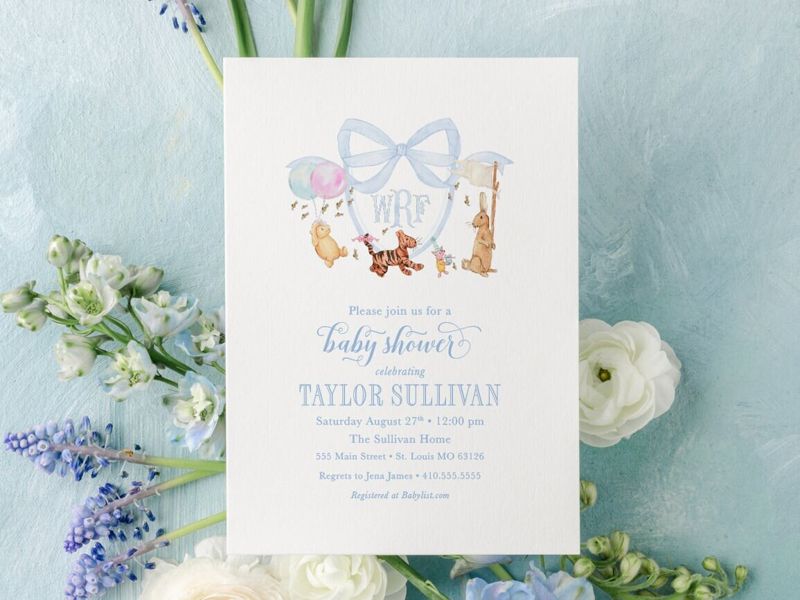 Classic Storybook Bear Baby Boy Shower Invitations - Boy Baby Sprinkle - Sip and See Invite (10 printed invitations | Plain White Envelopes)