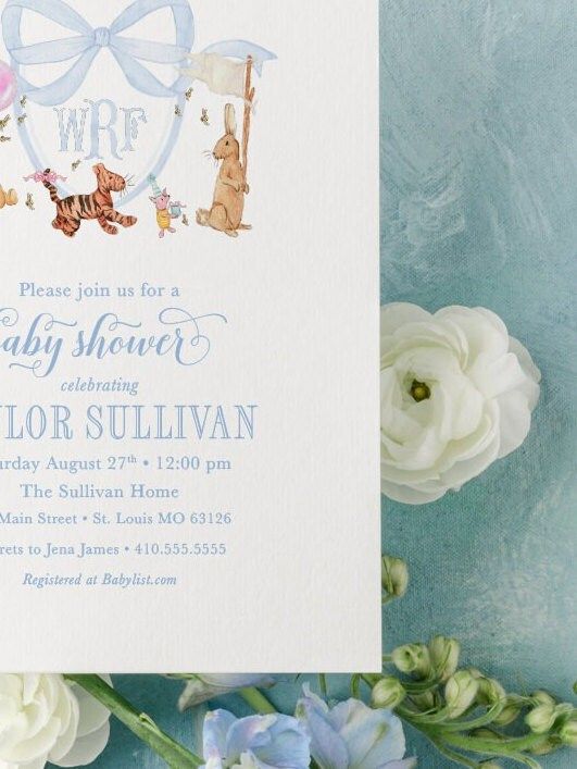 Classic Storybook Bear Baby Boy Shower Invitations - Boy Baby Sprinkle - Sip and See Invite (10 printed invitations | Plain White Envelopes)