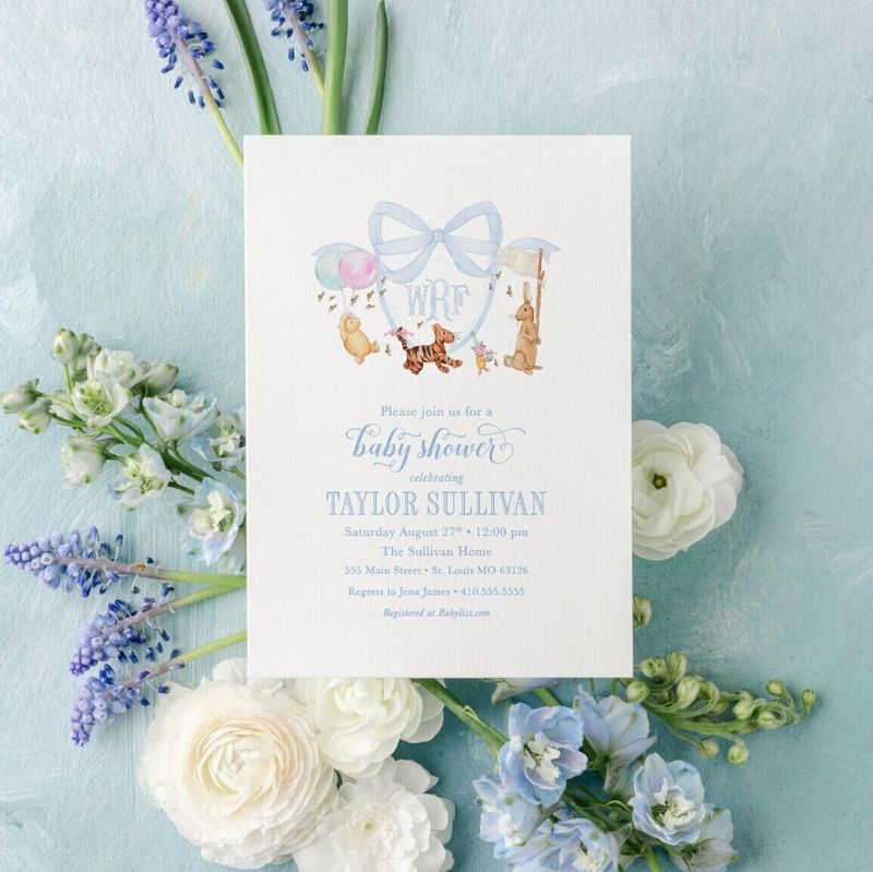 Classic Storybook Bear Baby Boy Shower Invitations - Boy Baby Sprinkle - Sip and See Invite (10 printed invitations | Plain White Envelopes)