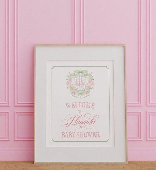 Printed Green and Pink Chinoiserie Baby Shower Welcome Sign - 18 x 24" welcome poster - sip and see - baby sprinkle