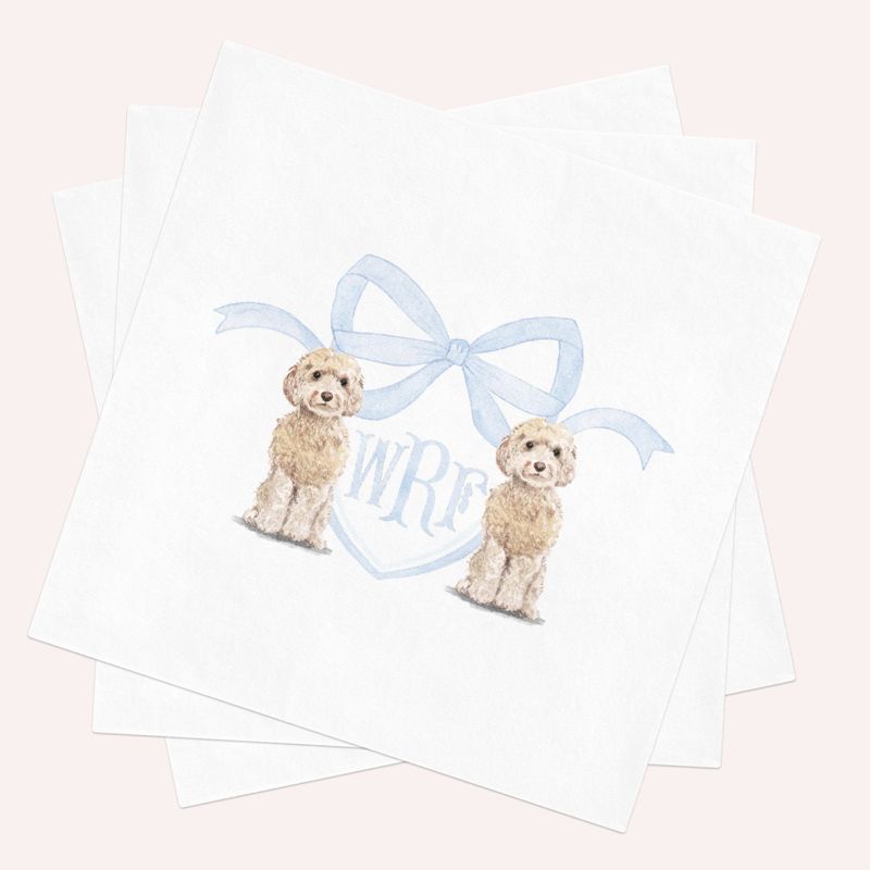 Printed Napkins for Baby Shower - Golden Doodle Monogram Crest Paper Napkin - Monogram Napkin for Baby Boy Sprinkle - Custom Cocktail Napkin (100 Printed Napkins)