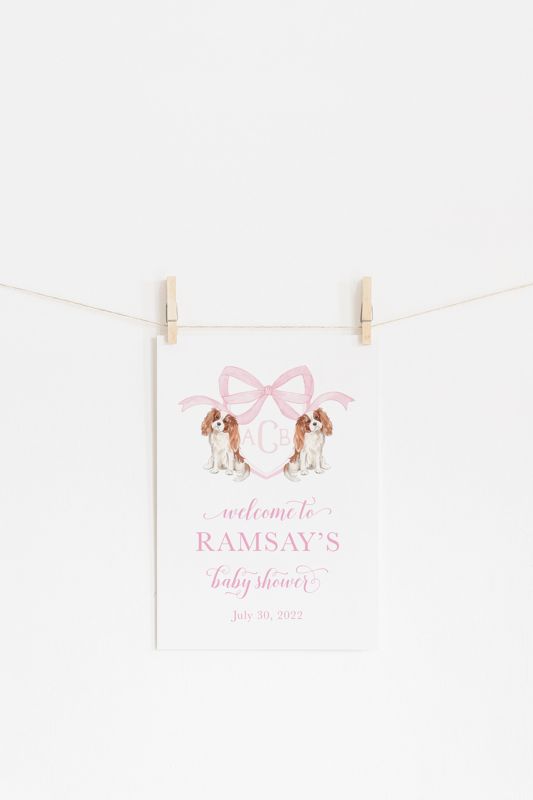 Printed Baby Shower Welcome Sign - 18 x 24" welcome poster - Cavalier King Charles Monogram Crest - bridesmaids brunch - bridal tea (18x24")