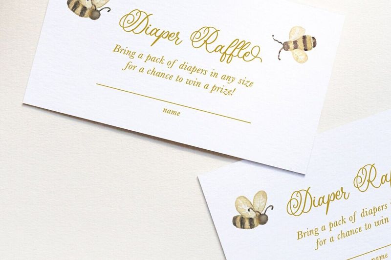 Printed Diaper Raffle Cards with Bees - Honey Bee Baby Shower - Sweet as Can Bee - Baby Sprinkle (20 printed cards)