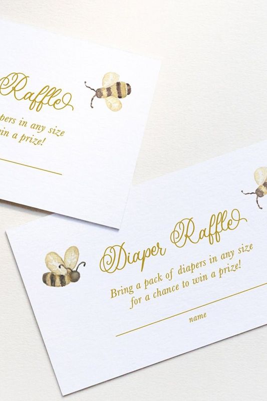 Printed Diaper Raffle Cards with Bees - Honey Bee Baby Shower - Sweet as Can Bee - Baby Sprinkle (20 printed cards)