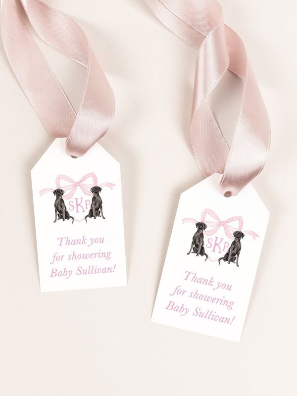 Girl Baby Shower Favor Tags with Labrador Monogram Crest, Gift Tags for Champagne, Thank you tag, Gift Tag, Shower Gift Tags (20 printed tags)