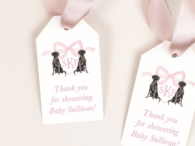 Girl Baby Shower Favor Tags with Labrador Monogram Crest, Gift Tags for Champagne, Thank you tag, Gift Tag, Shower Gift Tags (20 printed tags)