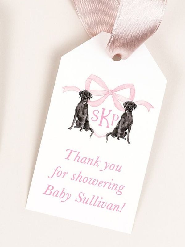 Girl Baby Shower Favor Tags with Labrador Monogram Crest, Gift Tags for Champagne, Thank you tag, Gift Tag, Shower Gift Tags (20 printed tags)