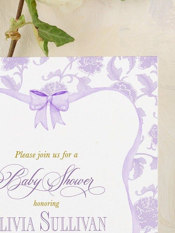 Girl Baby Shower Invitations, baby girl sprinkle, whimsical lilac chinoiserie, grandmillenial lavender garden tea party southern sip and see (10 printed invitations | Plain White Envelopes)