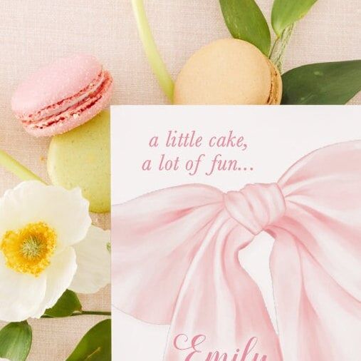 Pink Coquette Bow First Birthday Invitations, Preppy Pink Bow Invites, Little Lady, Girl 1st Birthday, Fancy Garden Party, Whimsical Bow