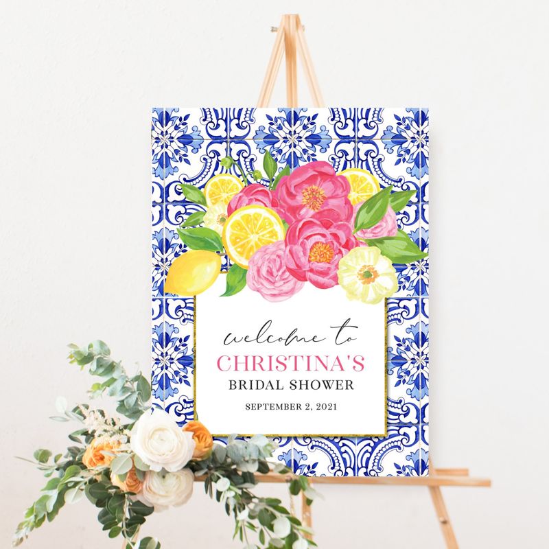 Tuscan Lemon and Fuschia Floral Bridal Shower Welcome Sign