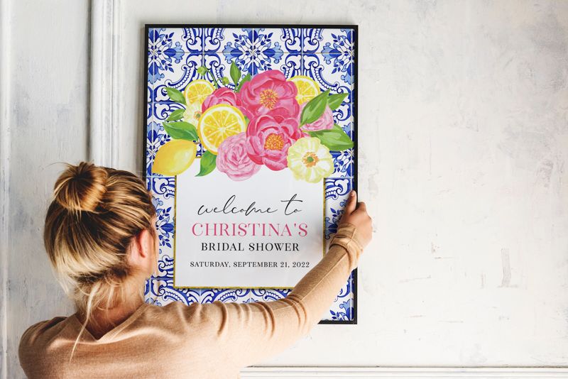 Tuscan Lemon and Fuschia Floral Bridal Shower Welcome Sign