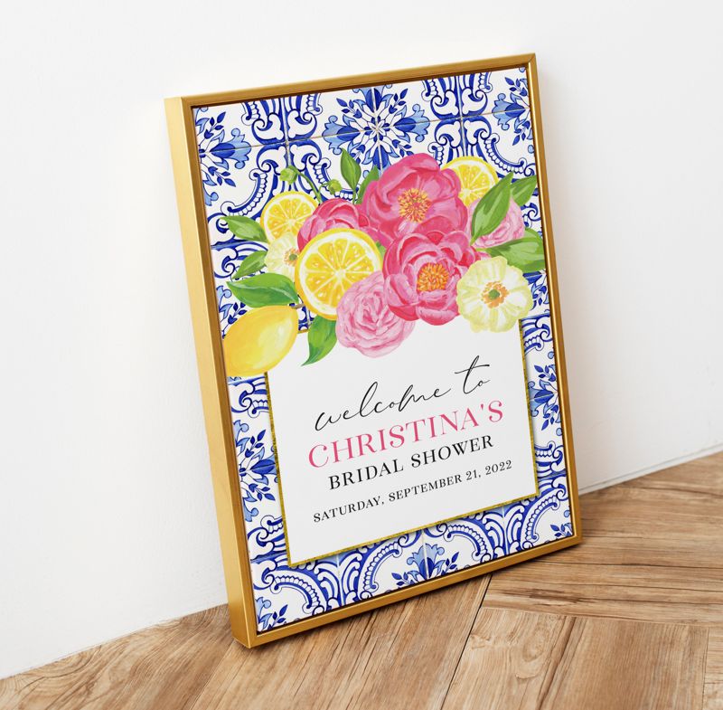 Tuscan Lemon and Fuschia Floral Bridal Shower Welcome Sign