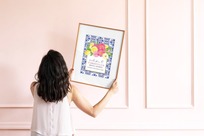 Tuscan Lemon and Fuschia Floral Bridal Shower Welcome Sign