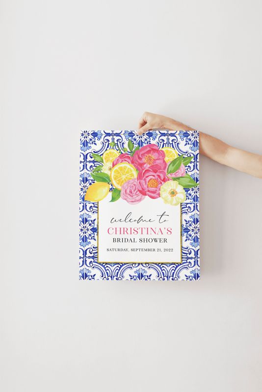 Tuscan Lemon and Fuschia Floral Bridal Shower Welcome Sign